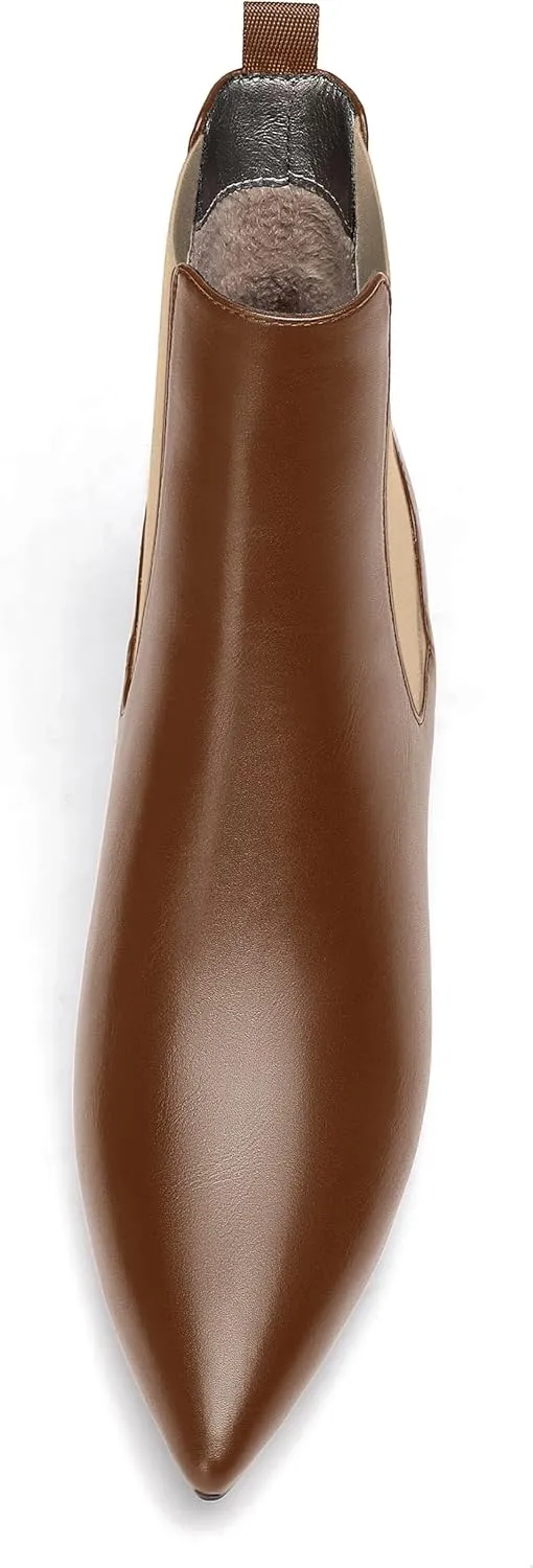 WAYDERNS Womens Party Casual Patent Pointed Toe Slip On Kitten Low Heel Ankle High Boots 2 Inch
