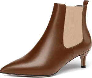 WAYDERNS Womens Party Casual Patent Pointed Toe Slip On Kitten Low Heel Ankle High Boots 2 Inch