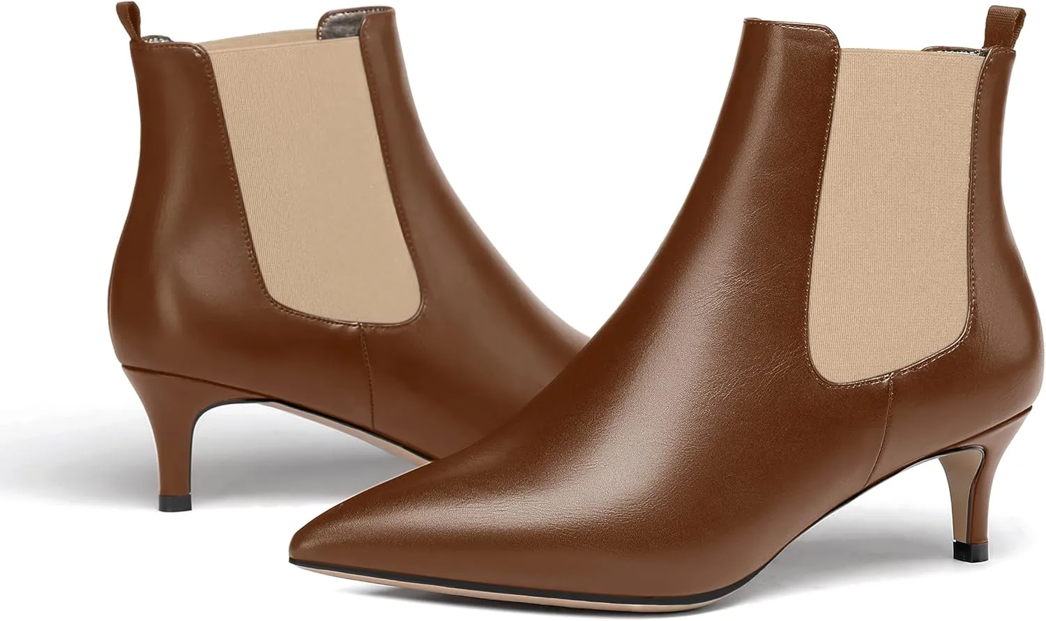WAYDERNS Womens Party Casual Patent Pointed Toe Slip On Kitten Low Heel Ankle High Boots 2 Inch
