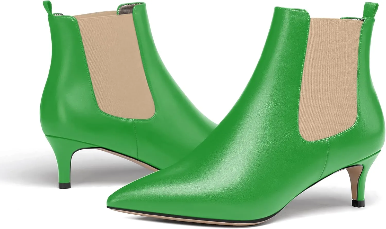 WAYDERNS Womens Party Casual Patent Pointed Toe Slip On Kitten Low Heel Ankle High Boots 2 Inch