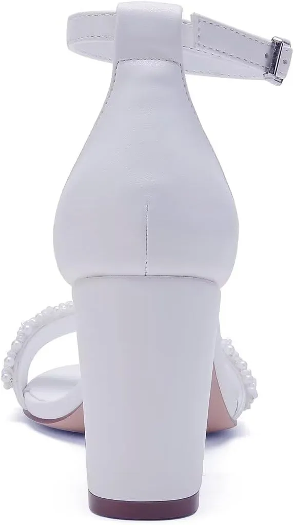Wedding Shoes for Bride Block Heel Wedding Sandals Open Toe Chunky Heel Bridal Shoes