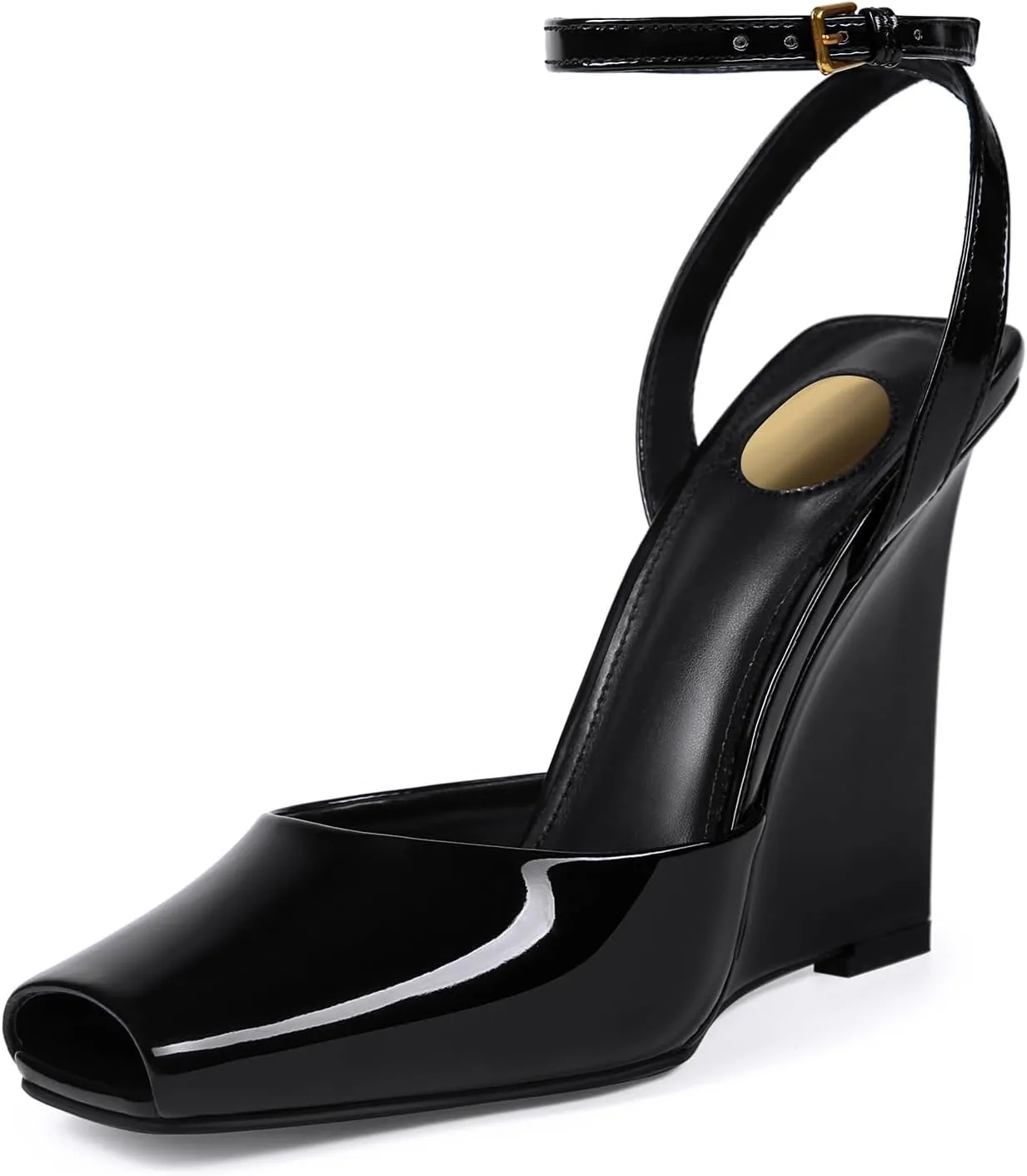 Wedge High Heels Sandals for Women – 4 Inch Square Peep Toe Ankle Strap Buckle Comfortable for Party Wedding Daily Wear