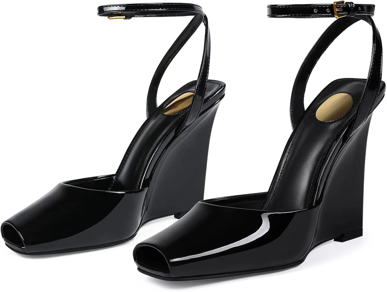 Wedge High Heels Sandals for Women – 4 Inch Square Peep Toe Ankle Strap Buckle Comfortable for Party Wedding Daily Wear