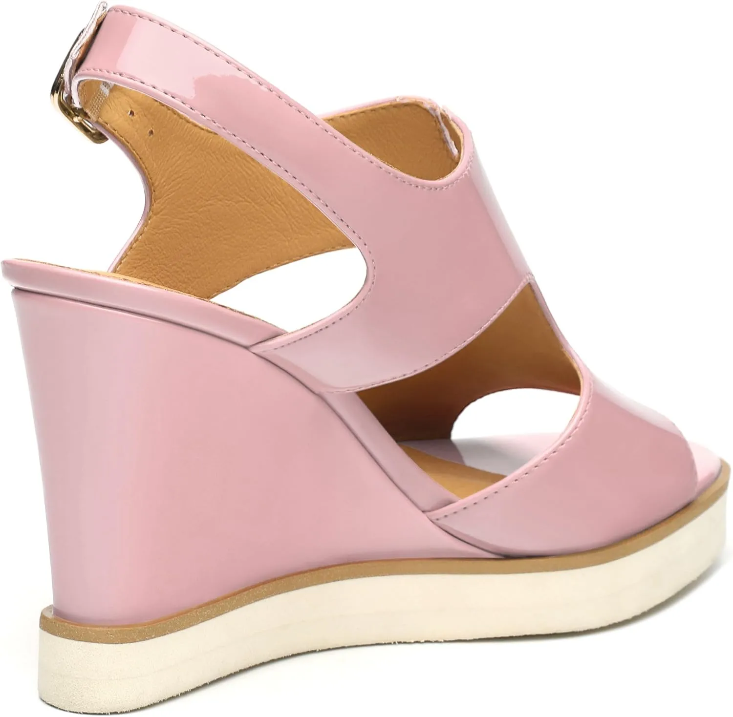 Wedge Sandals for Women,Slingback Open Toe Patent Wedge Heels,Womens Round Toe Slip on Heeled Sandals,Casual Dress Party Shoes 3.3 Inch