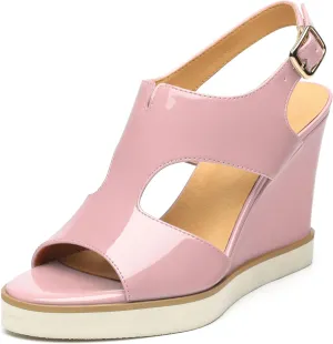 Wedge Sandals for Women,Slingback Open Toe Patent Wedge Heels,Womens Round Toe Slip on Heeled Sandals,Casual Dress Party Shoes 3.3 Inch