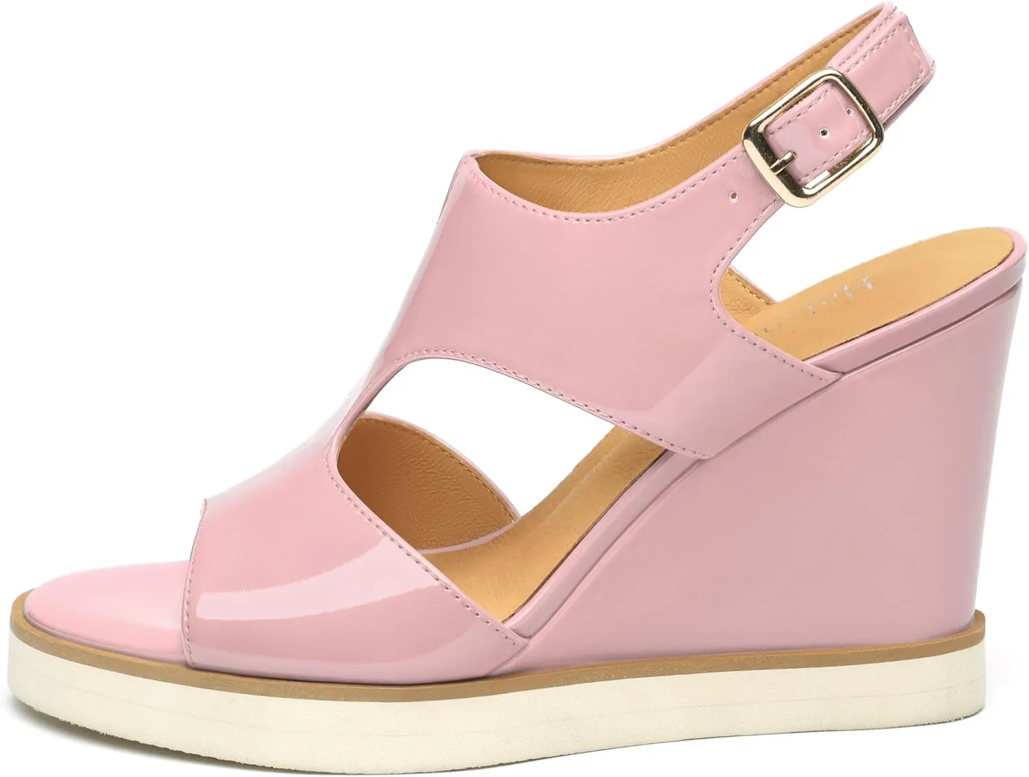 Wedge Sandals for Women,Slingback Open Toe Patent Wedge Heels,Womens Round Toe Slip on Heeled Sandals,Casual Dress Party Shoes 3.3 Inch
