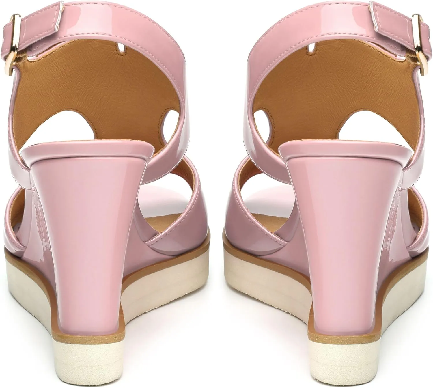 Wedge Sandals for Women,Slingback Open Toe Patent Wedge Heels,Womens Round Toe Slip on Heeled Sandals,Casual Dress Party Shoes 3.3 Inch