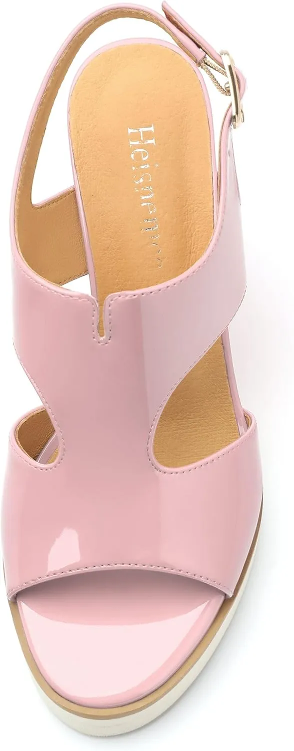 Wedge Sandals for Women,Slingback Open Toe Patent Wedge Heels,Womens Round Toe Slip on Heeled Sandals,Casual Dress Party Shoes 3.3 Inch