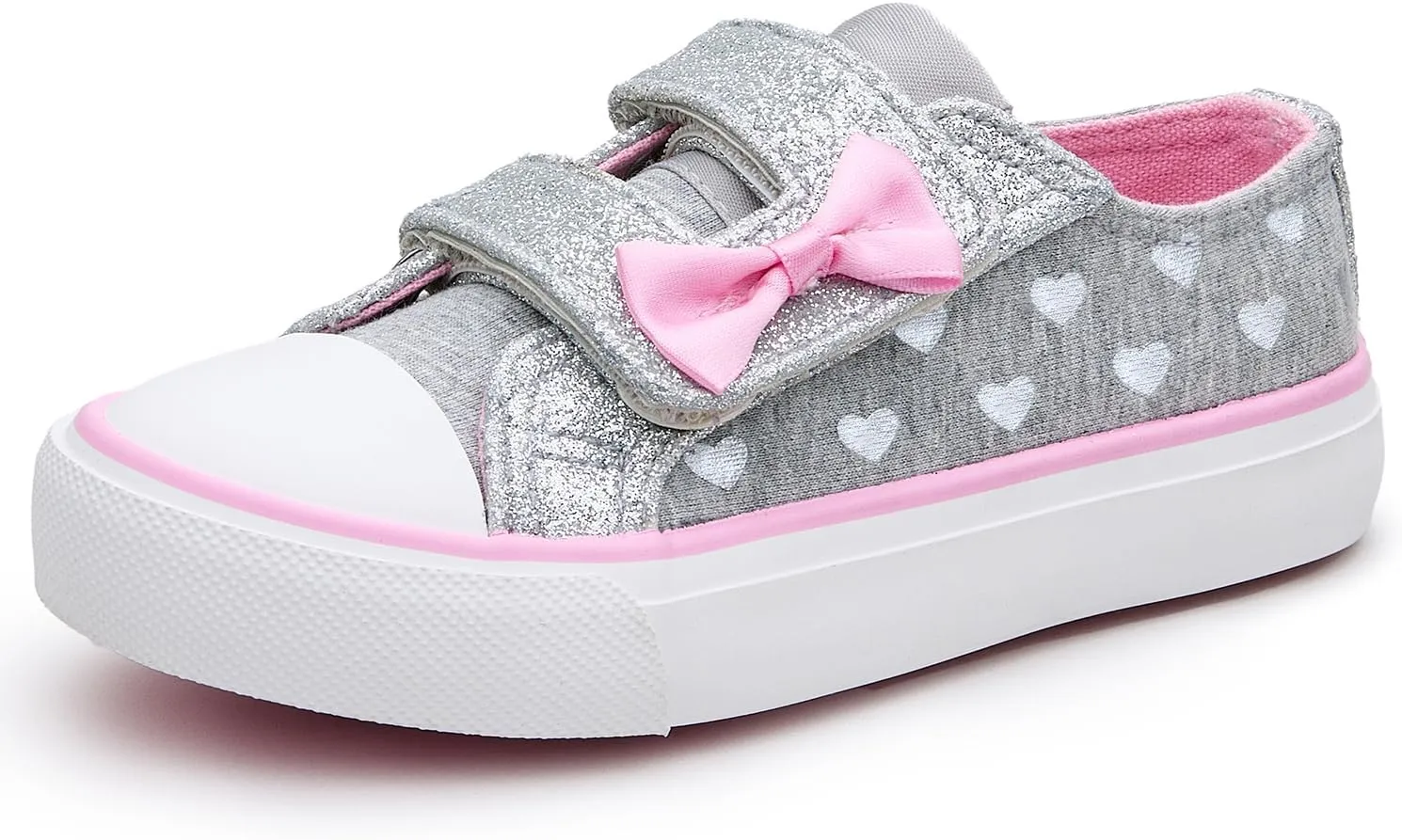 Weestep Girls Glitter Low-Top Casual Canvas Shoes - Lightweight Fashion Sneakers for Toddler and Little Kid