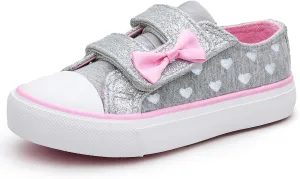 Weestep Girls Glitter Low-Top Casual Canvas Shoes - Lightweight Fashion Sneakers for Toddler and Little Kid