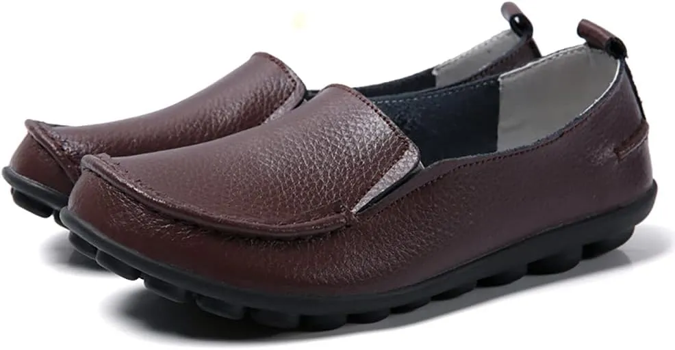 WERWAES Ladies Moccasin Shoes Comfortable Leather Loafers Wild Fashion Soft Shoes Nurse Breathable Driving Shoes