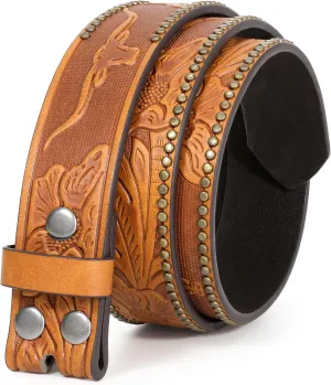 WHIPPY Western Belts for Men without Buckle Cowboy Belt Western Leather Belt Strap for Men Women Vintage Belt for Jeans