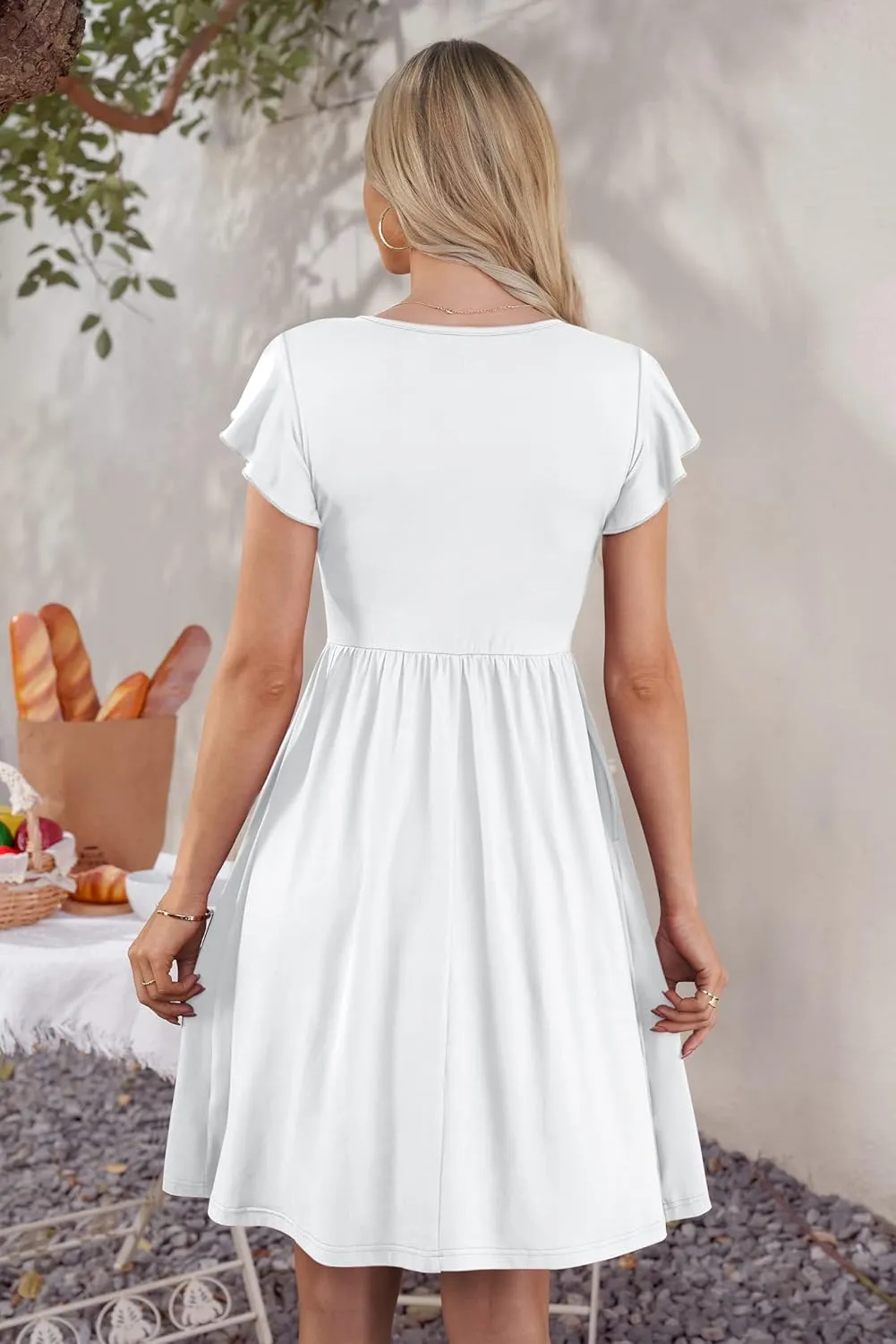 WNEEDU Women Summer Dresses Sleeveless Casual Loose Swing Button Down Midi Dress with Pockets