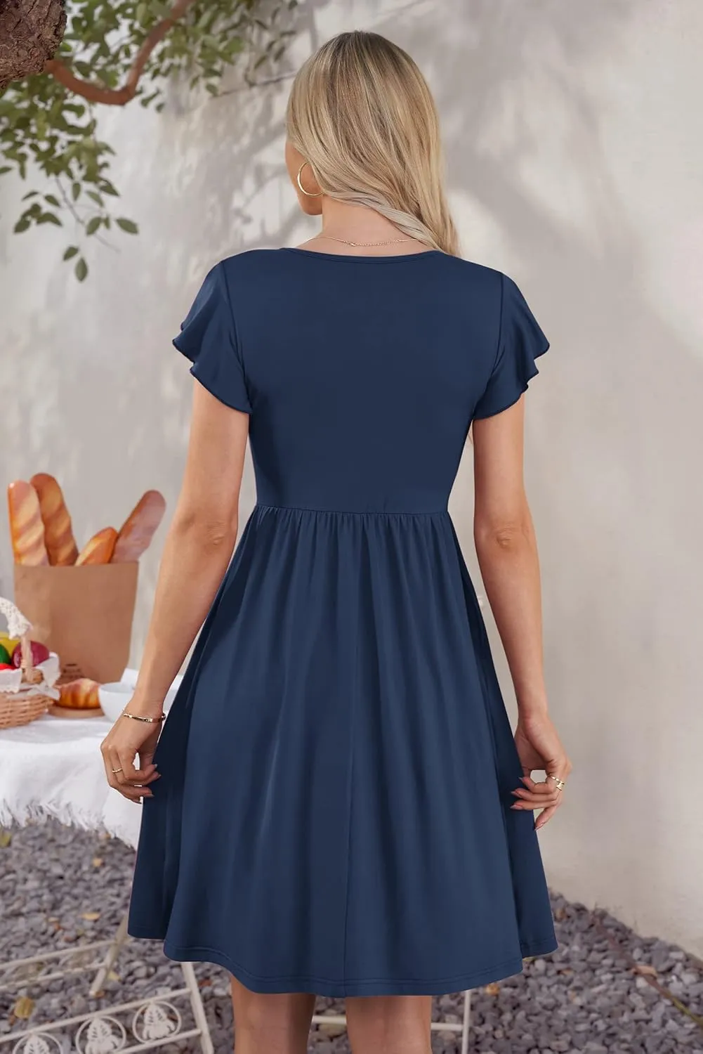 WNEEDU Women Summer Dresses Sleeveless Casual Loose Swing Button Down Midi Dress with Pockets
