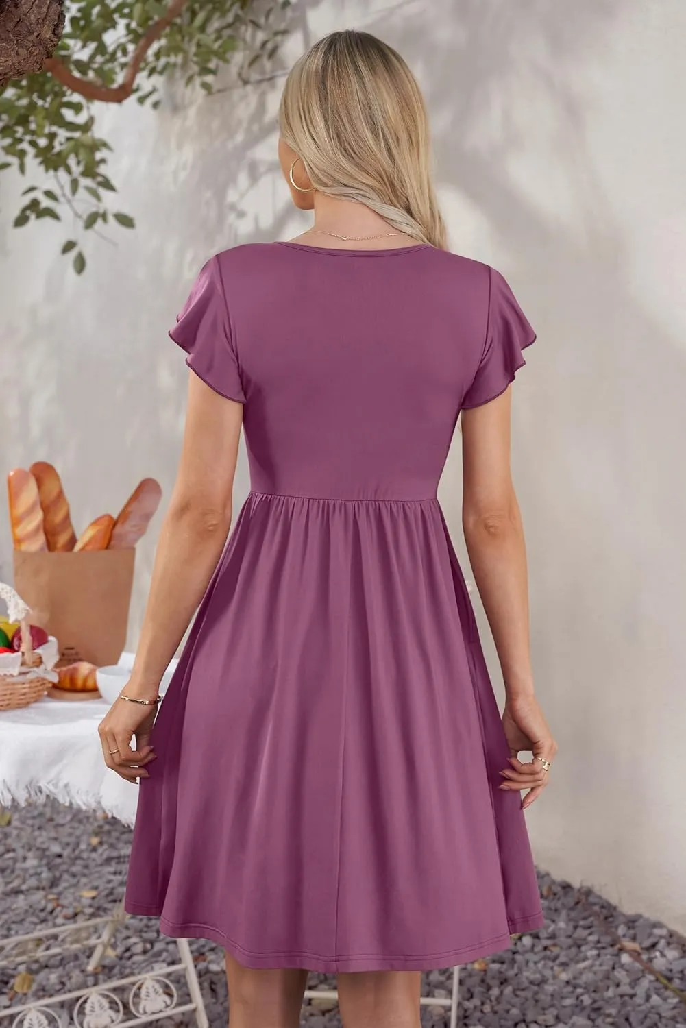 WNEEDU Women Summer Dresses Sleeveless Casual Loose Swing Button Down Midi Dress with Pockets