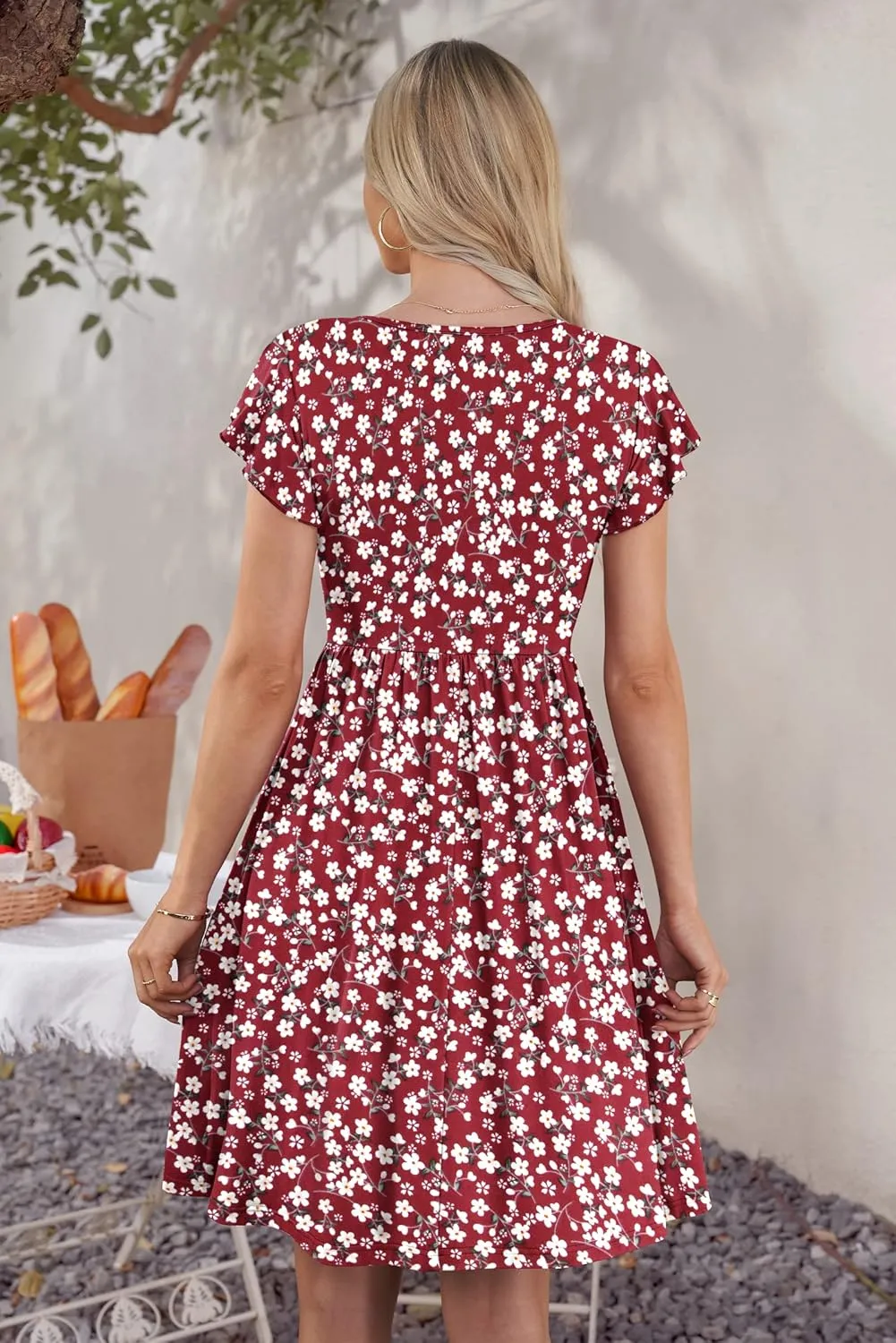 WNEEDU Women Summer Dresses Sleeveless Casual Loose Swing Button Down Midi Dress with Pockets