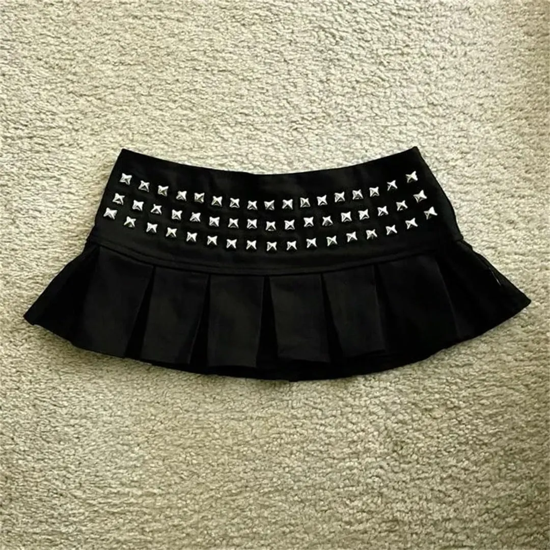 Women Adjustable Waist Mini Skirt Solid Color Retro Gray Denim Skirt Gothic Slim Hip Low Waist Short Skirt