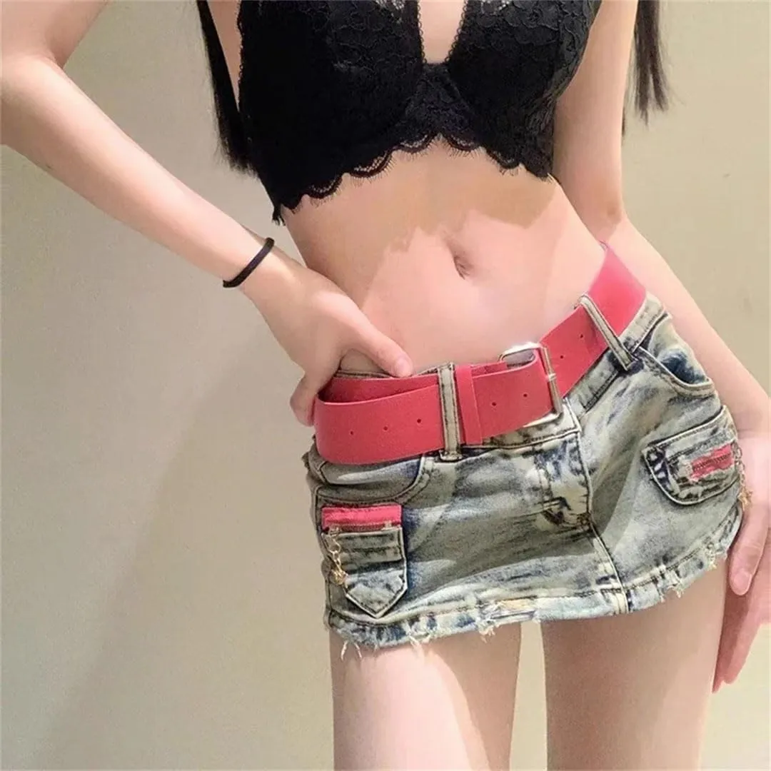 Women American Vintage Low Waist Skirts Clothes Denim Mini A Line Skirts