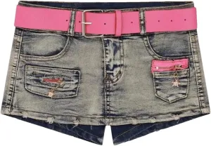 Women American Vintage Low Waist Skirts Clothes Denim Mini A Line Skirts