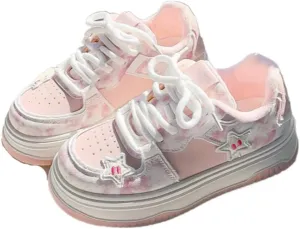 Women & Girls' Creamy Star Shoes Cookie Sneakers - Chunky Puffy Sole Trainers with Faux-Fur Lining, Y2K Kawaii Retro for Snowy Strolls, Giving, Thermal-Insulated Cute Comfy Streetwear