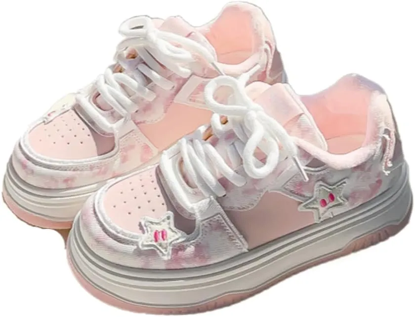 Women & Girls' Creamy Star Shoes Cookie Sneakers - Chunky Puffy Sole Trainers with Faux-Fur Lining, Y2K Kawaii Retro for Snowy Strolls, Giving, Thermal-Insulated Cute Comfy Streetwear