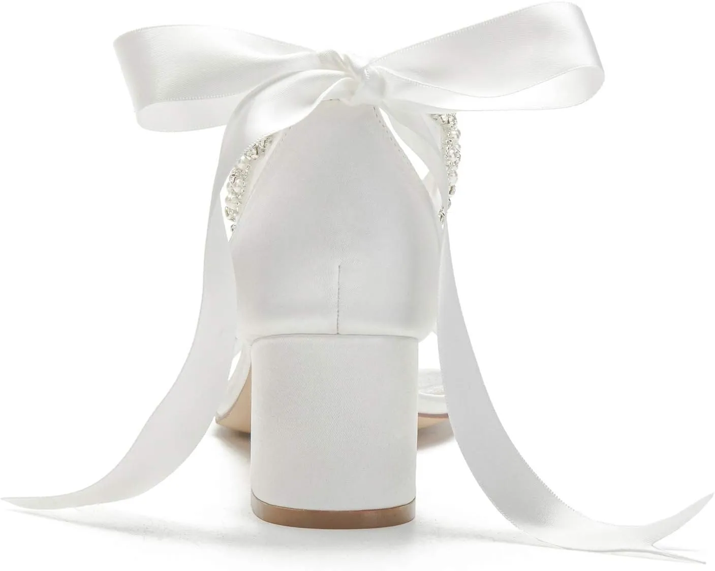 Women Block Heel Satin Pearls Wedding Sandals Open Toe Ribbon Tie Party Dress Heeled Sandal Shoes 702-7