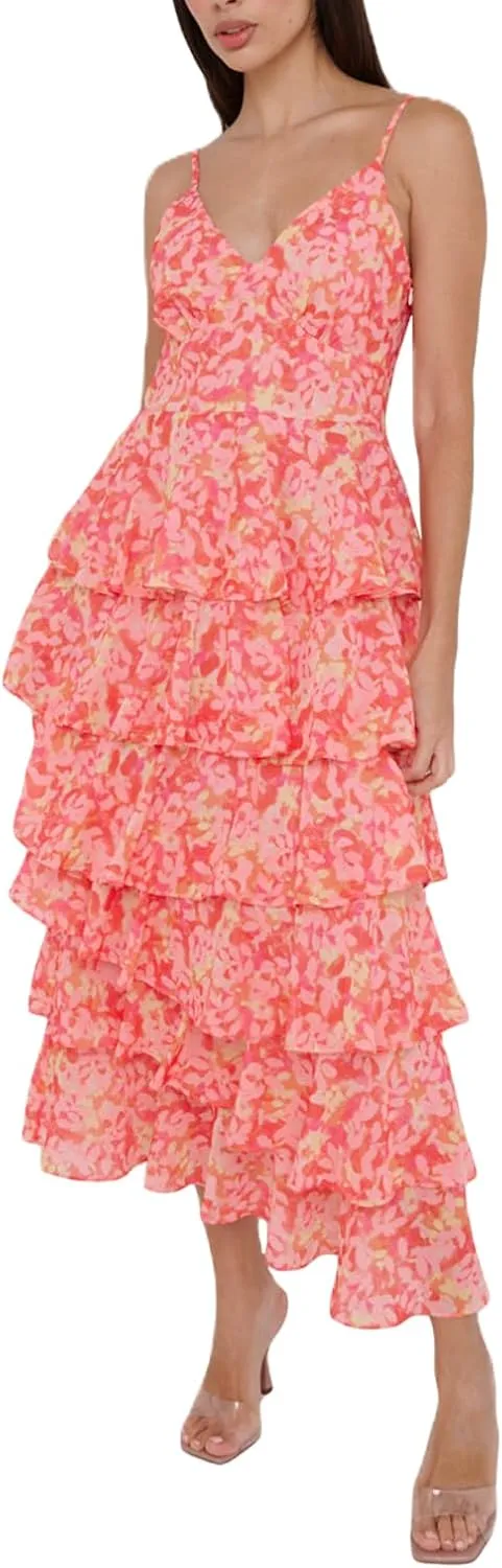 Women Cake Tiered Flowy Maxi Dress Fairy Spaghetti Strap Sweetheart Long Dress Y2K Elegant Party Patchwork Outfit