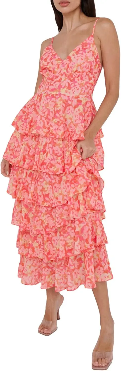 Women Cake Tiered Flowy Maxi Dress Fairy Spaghetti Strap Sweetheart Long Dress Y2K Elegant Party Patchwork Outfit