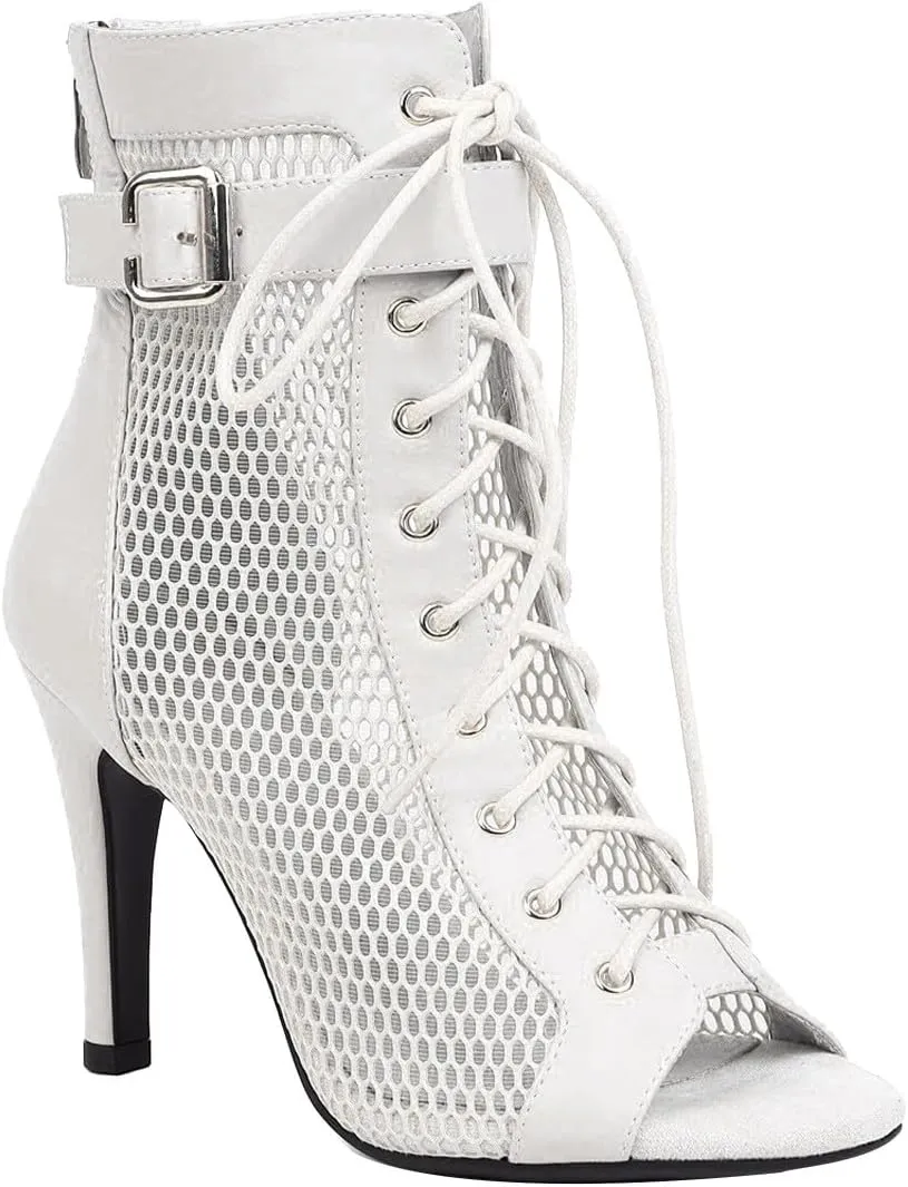 Women Classic Gladiator Sandals Summer Lace up Booties Ladies Dressy Elegant Breathable Mesh High Heeled Sandals