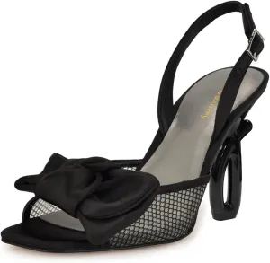 Women Elegant Bowknot Open Square Toe Mesh Slingback Sandals Backstrap Buckle Special High Heels Wedding Prom Event Shoes Size 4-16 US