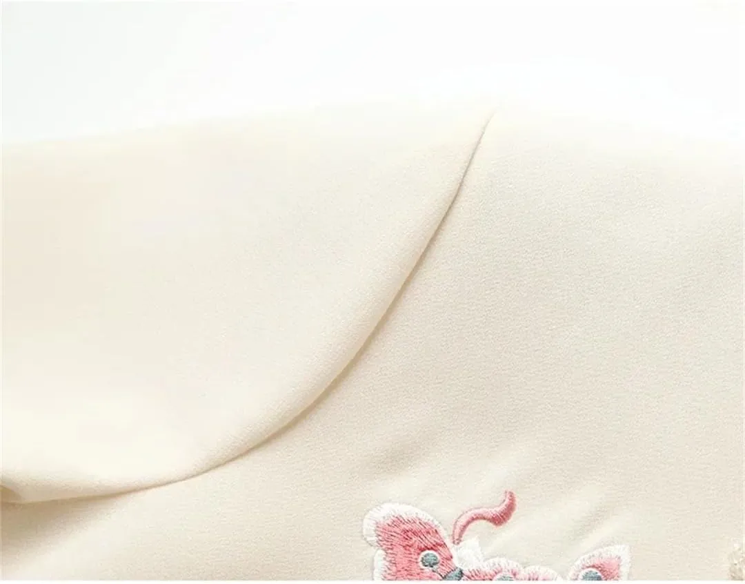 Women Floral Embroidery Slim Office Dress Elegant Vintage Chinese Button A-Line Dresses