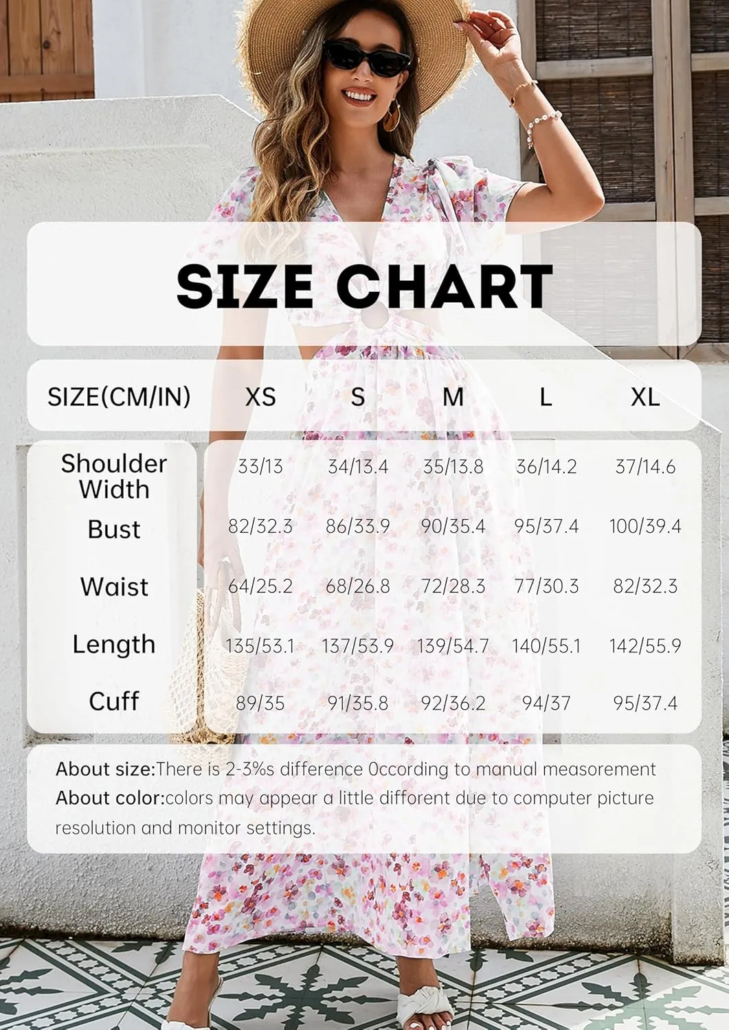 Women Floral Print Cut-Out Maxi Dress Elegant Polyester Summer Dress for Women Travel Vacation