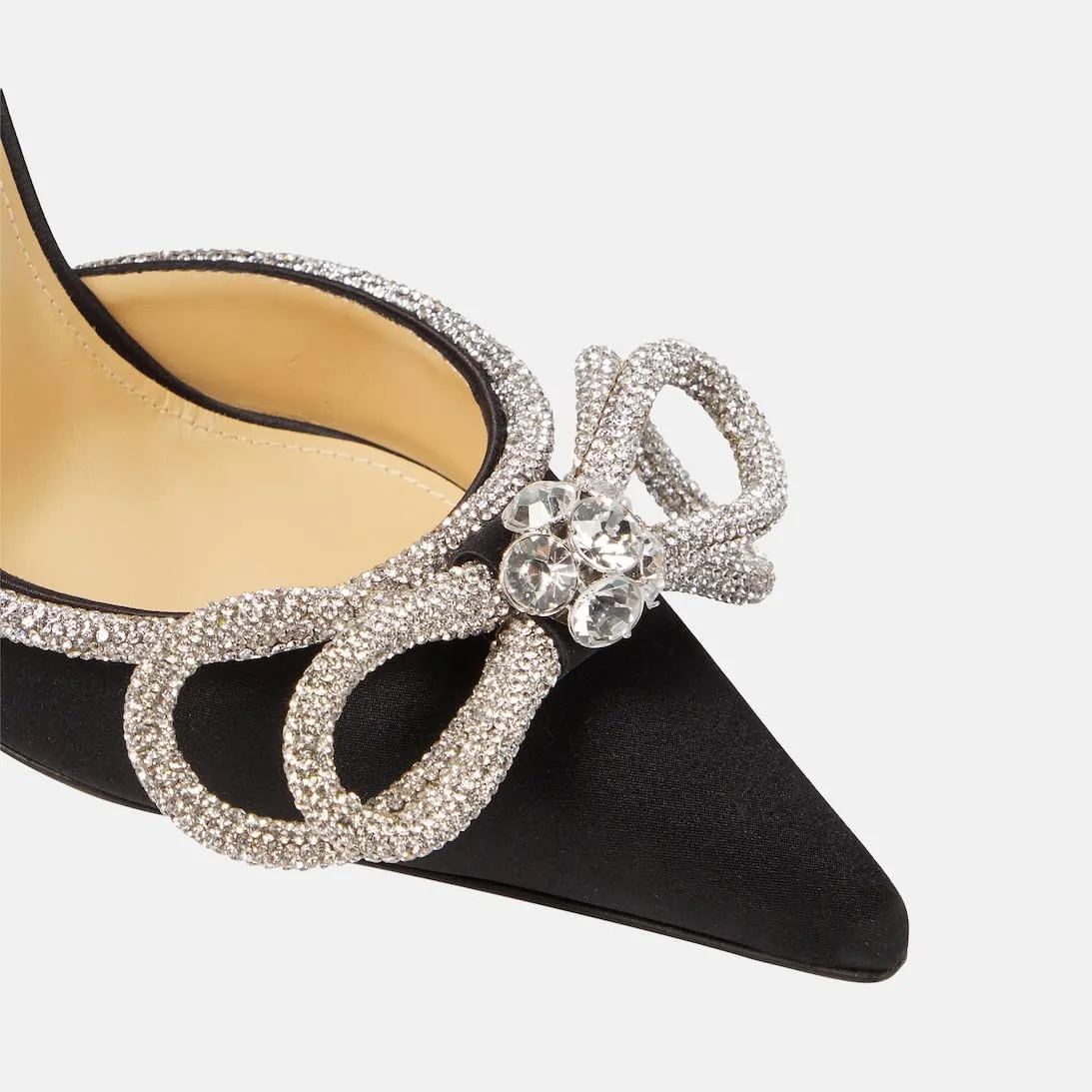 Women High Heeled Sandals Rhinestone Bow Heels Crystal Ankle Strap Stiletto Heeled Pumps Pointed Toe Satin for Bridal Wedding Dress Party Shoes