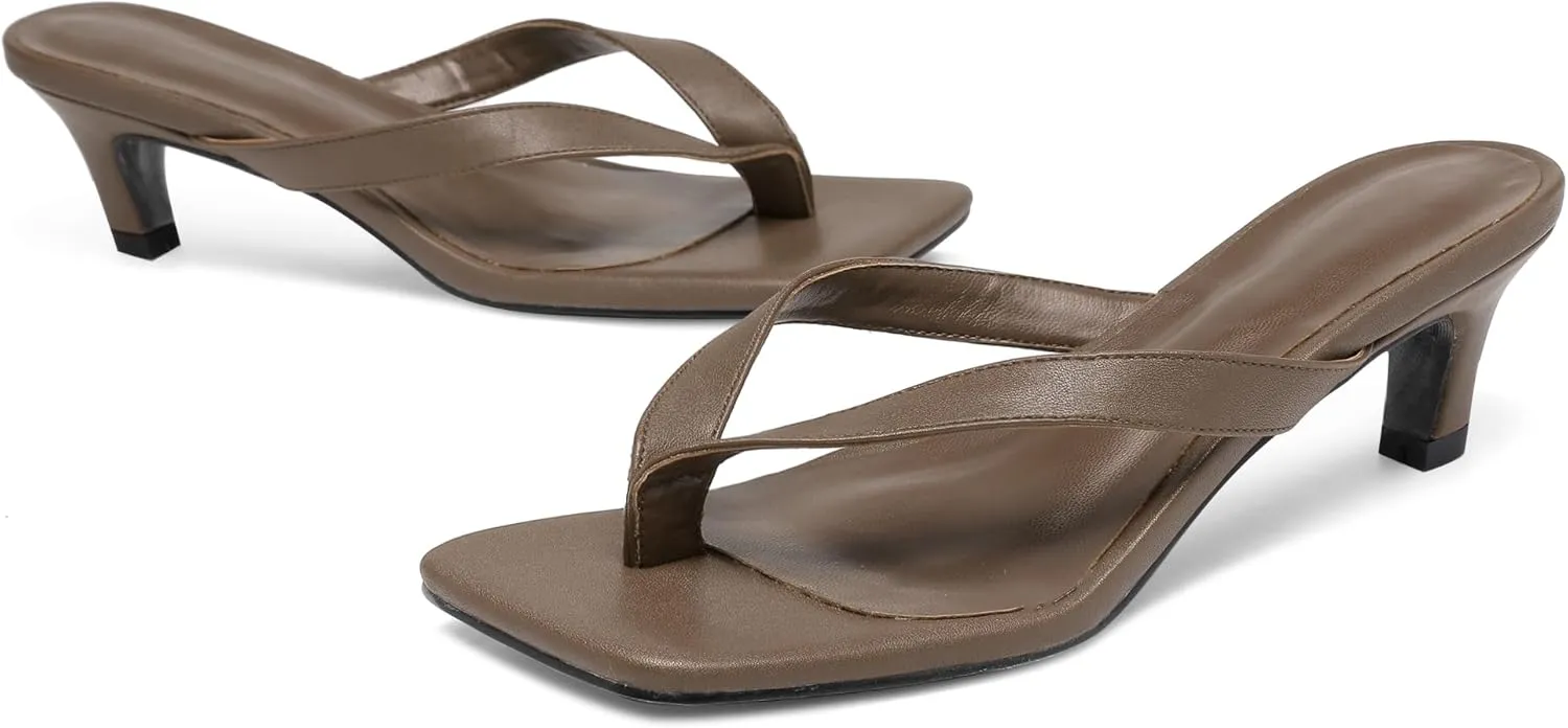 Women Kitten Heel Thong Sandals Square Open Toe Flip Flop Sandals Low Heel Fashion Party Dress Heeled Sandals
