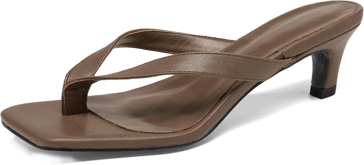 Women Kitten Heel Thong Sandals Square Open Toe Flip Flop Sandals Low Heel Fashion Party Dress Heeled Sandals