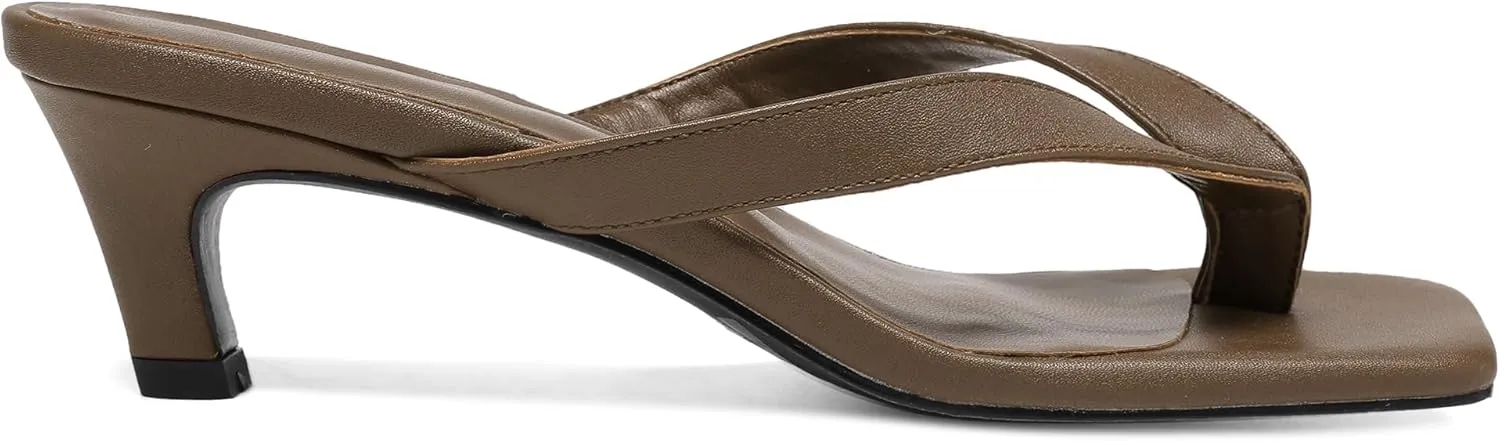 Women Kitten Heel Thong Sandals Square Open Toe Flip Flop Sandals Low Heel Fashion Party Dress Heeled Sandals