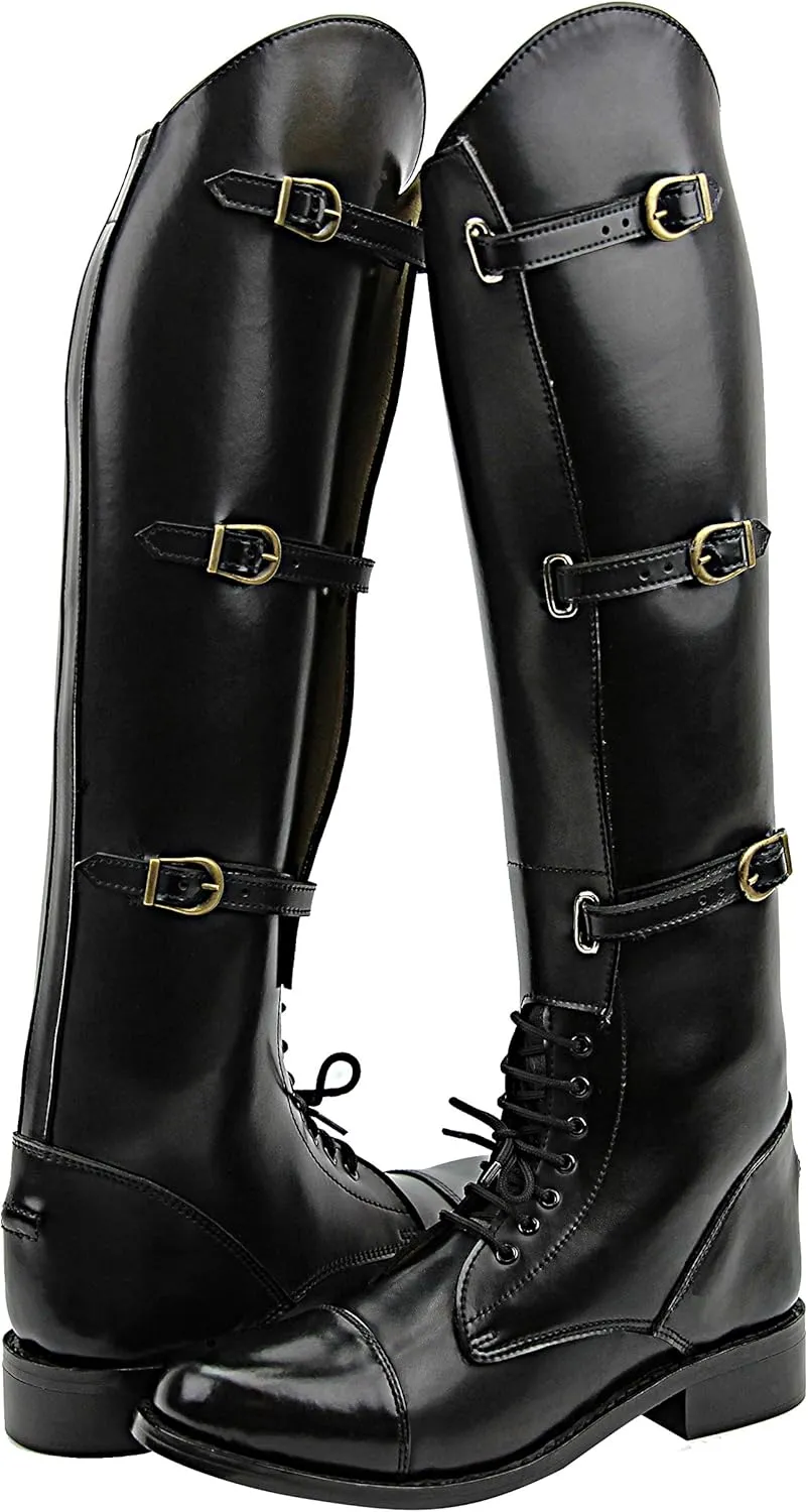 Women Ladies Crown Field Horse Riding Boots Stylish Fashion Equestrian Black