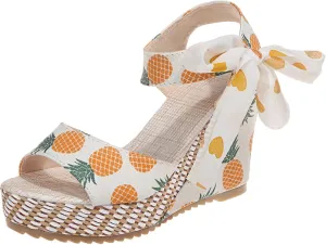 Women Platform Wedge Sandals Cute Slip On Wedge Espadrille Ankle Lace Up Open-Toe Wedges Heel Ladies Elegant Flora Summer Casual Walking Shoes Outdoors