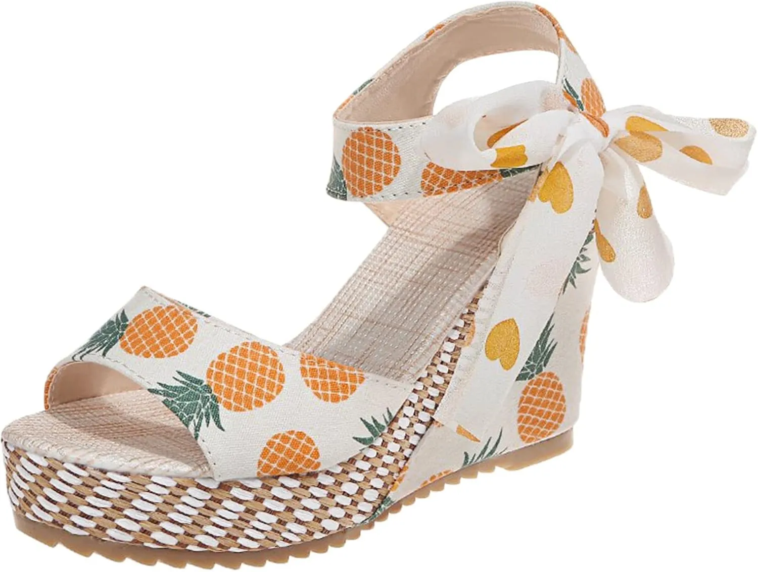 Women Platform Wedge Sandals Cute Slip On Wedge Espadrille Ankle Lace Up Open-Toe Wedges Heel Ladies Elegant Flora Summer Casual Walking Shoes Outdoors