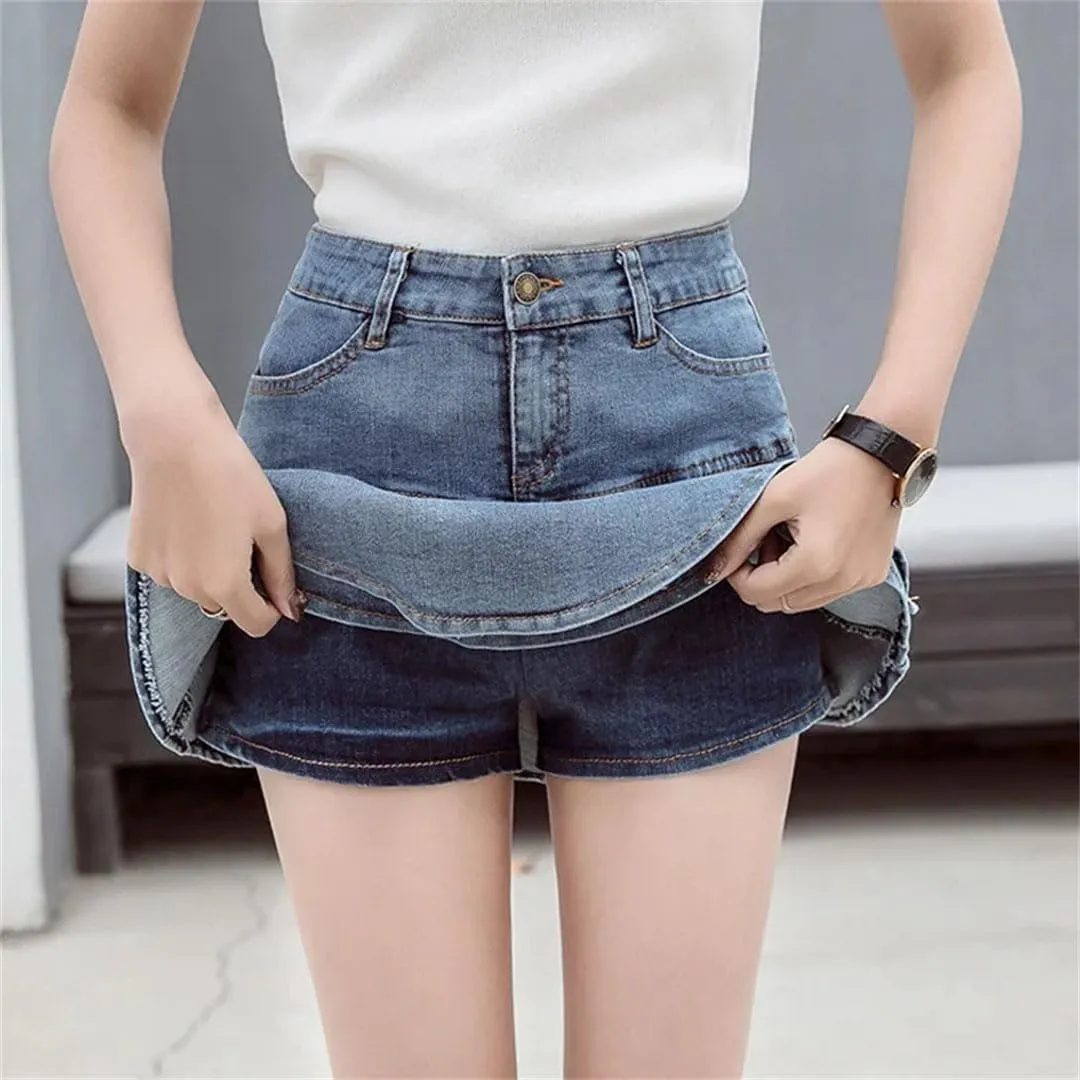 Women Vintage Denim Mini Skirts Sexy Solid Colour Ball Gown Jeans Pocket Slim A-Line Mini Skirts