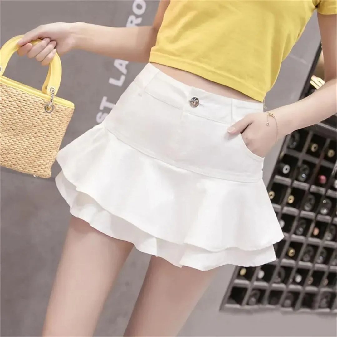 Women Vintage Denim Mini Skirts Sexy Solid Colour Ball Gown Jeans Pocket Slim A-Line Mini Skirts