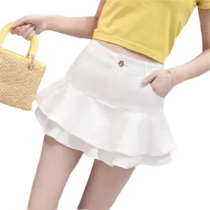 Women Vintage Denim Mini Skirts Sexy Solid Colour Ball Gown Jeans Pocket Slim A-Line Mini Skirts