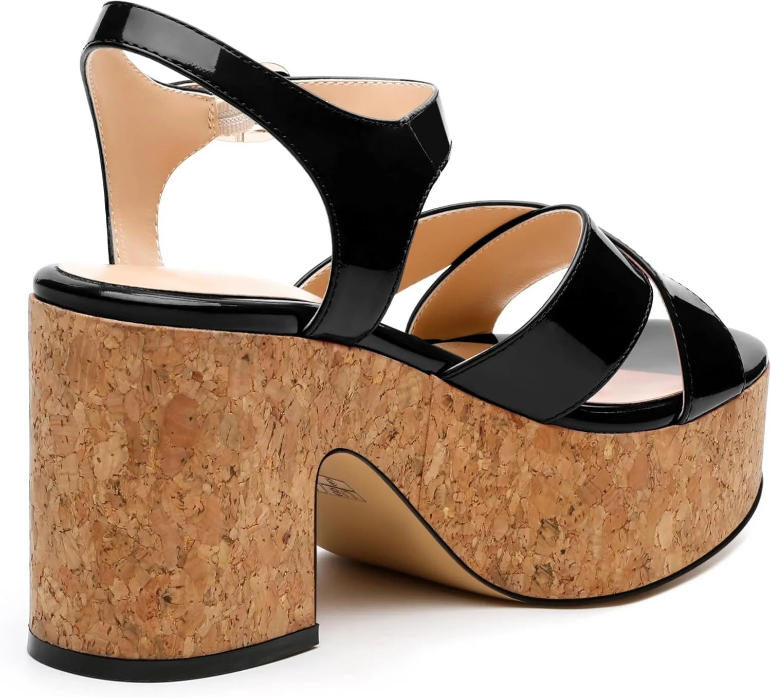 Women's 3-Inch Chunky Wedge Sandals - Open Round Toe Platform with Adjustable Ankle Strap, Solid Color Heels for Work, Party & Date Nights