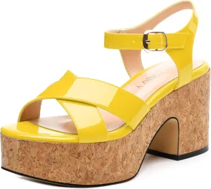 Women's 3-Inch Chunky Wedge Sandals - Open Round Toe Platform with Adjustable Ankle Strap, Solid Color Heels for Work, Party & Date Nights