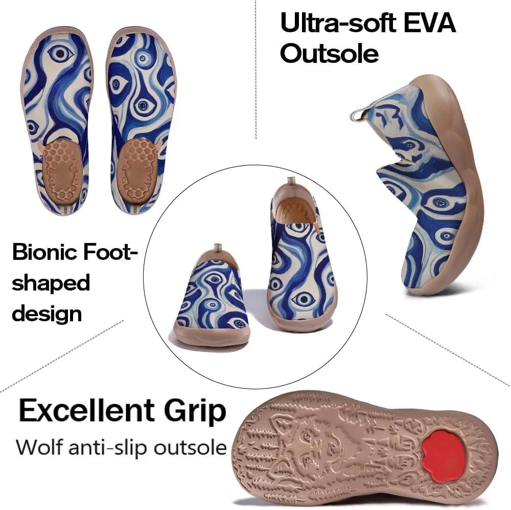 Women's Abstract Art Slip-On Travel Loafers Elastic Collar Breathable Walking Sneakers Machine Washable Knitted Comfort Shoes