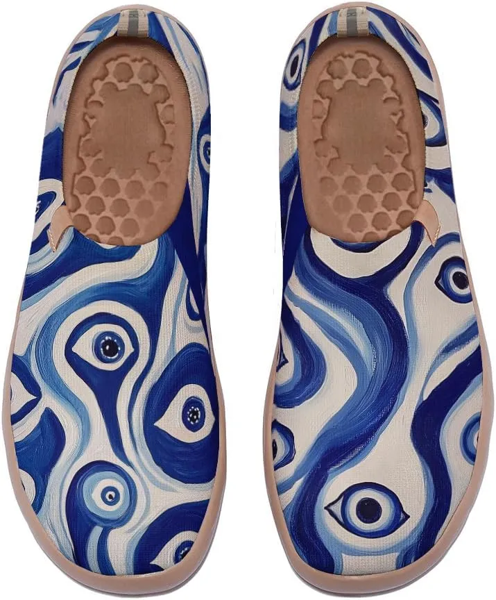Women's Abstract Art Slip-On Travel Loafers Elastic Collar Breathable Walking Sneakers Machine Washable Knitted Comfort Shoes