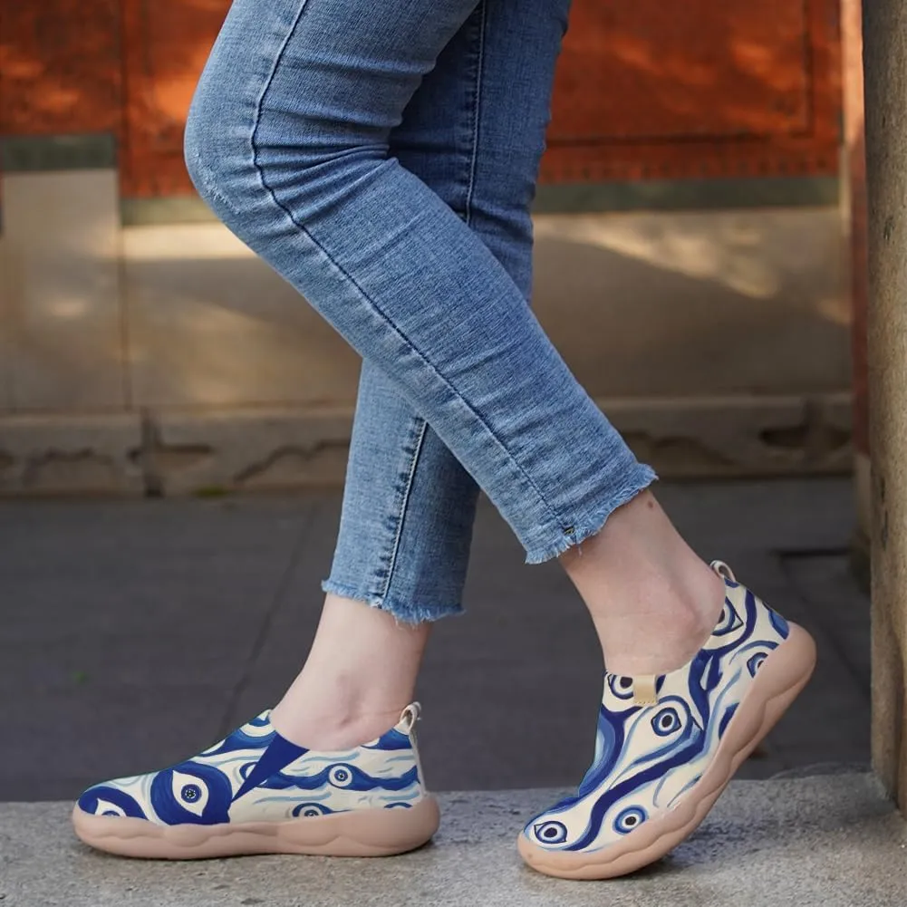 Women's Abstract Art Slip-On Travel Loafers Elastic Collar Breathable Walking Sneakers Machine Washable Knitted Comfort Shoes