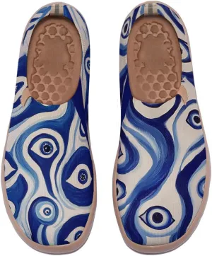 Women's Abstract Art Slip-On Travel Loafers Elastic Collar Breathable Walking Sneakers Machine Washable Knitted Comfort Shoes