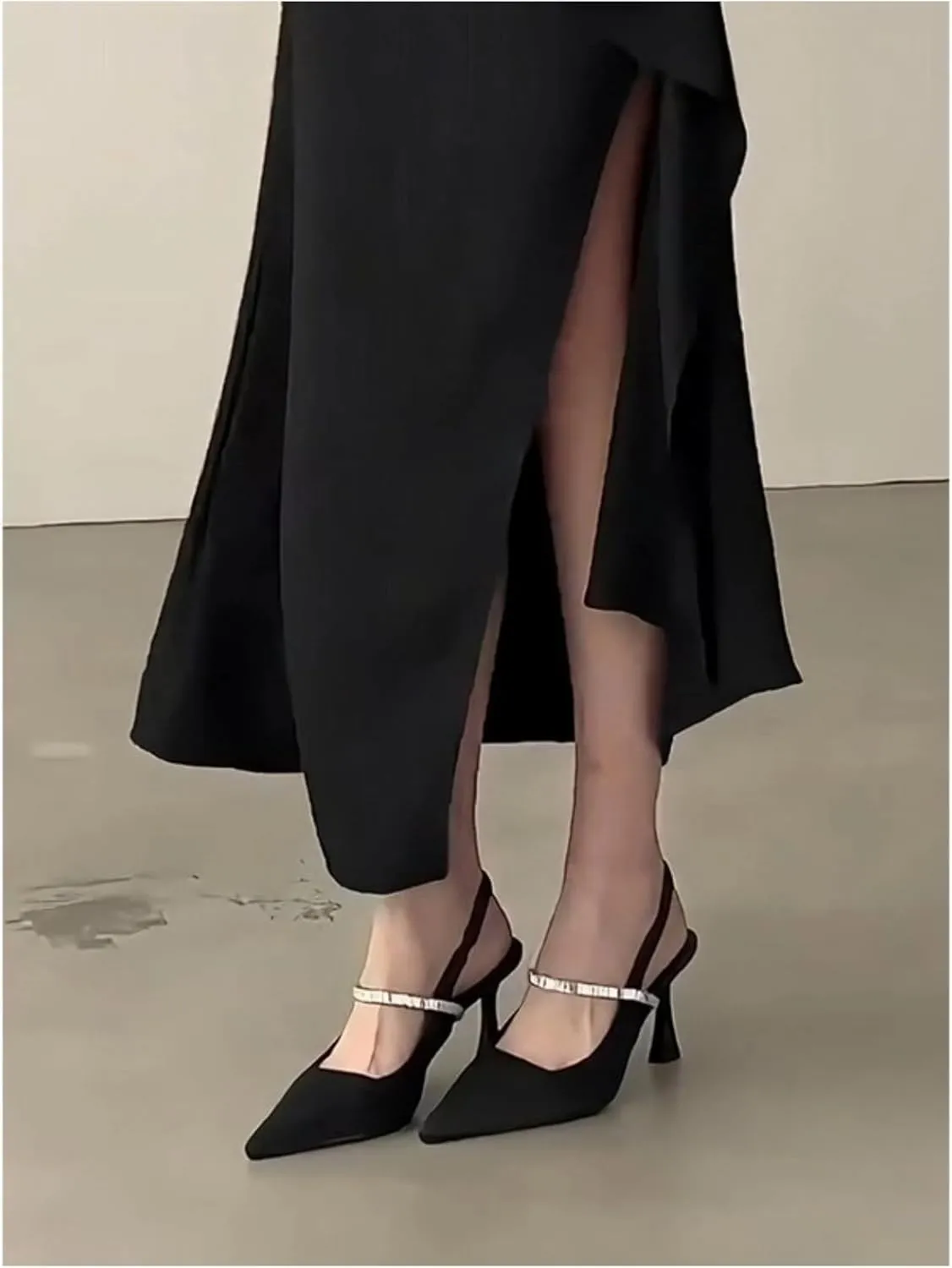Women's Ankle Strap Pumps Elegant Black Sandals Stiletto Heels Mary Jane Pointed Toe, Perfect for Dressy Outfits Office