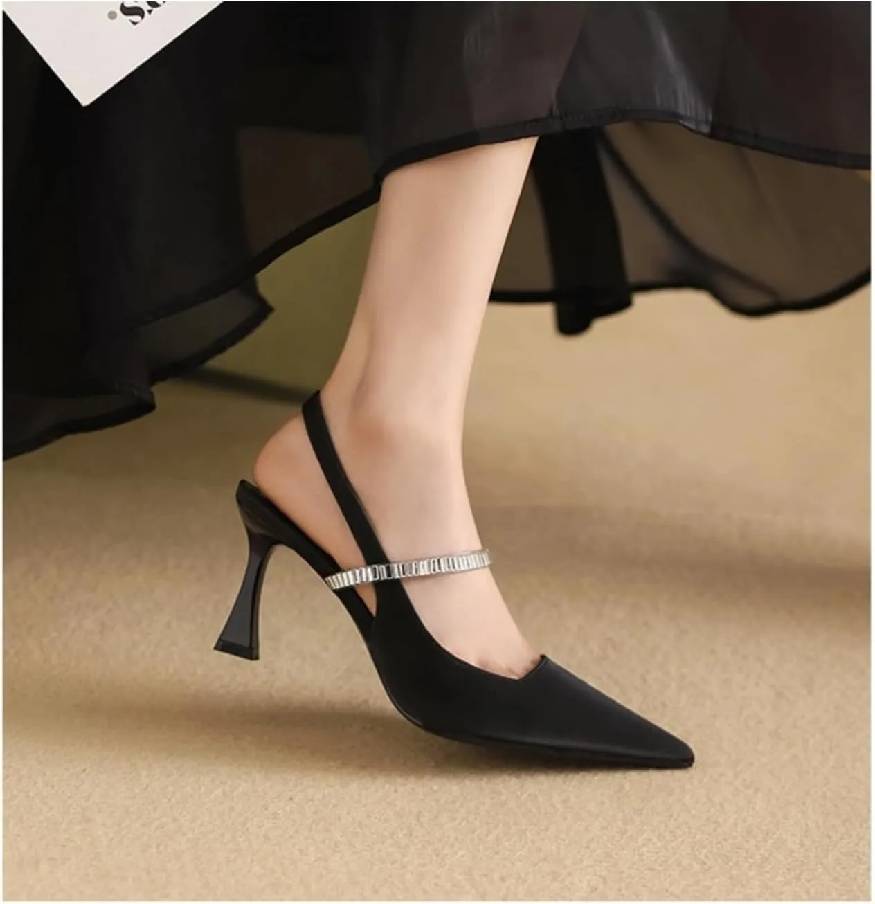 Women's Ankle Strap Pumps Elegant Black Sandals Stiletto Heels Mary Jane Pointed Toe, Perfect for Dressy Outfits Office